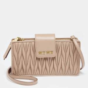 Miu Miu Beige Matelasse Leather Phone Crossbody Bag