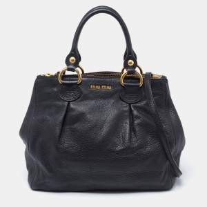Miu Miu Black Vitello Leather Tote