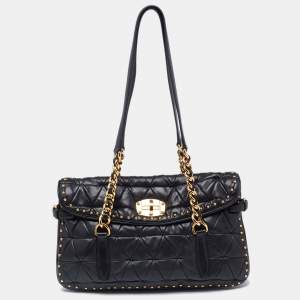 Miu Miu Black Diamond Quilted Leather Flap Shoulder Bag