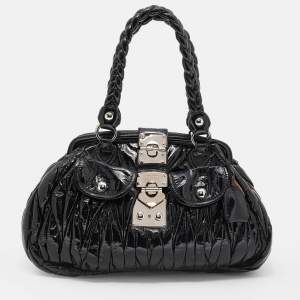 Miu Miu Black Matelassé Patent Leather Frame Satchel