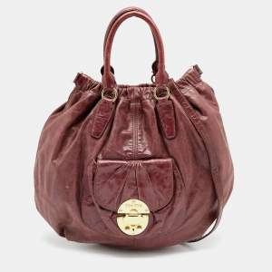 Miu Miu Brown Vitello Lux Leather Front Pocket Hobo