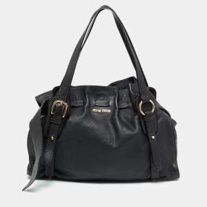 Miiu Miu Black Leather Peggy Bow Shoulder Bag