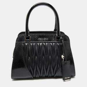Miu Miu Black Matelassé Leather and Snakeskin Satchel