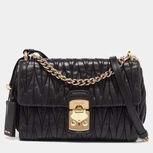 Miu Miu Black Matelasse Leather Pushlock Flap Chain Shoulder Bag