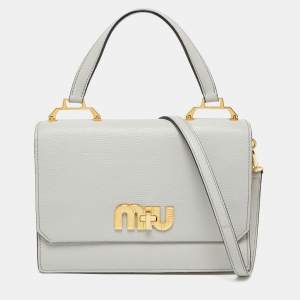 Miu Miu Grey/Off White Leather Madras Top Handle Bag
