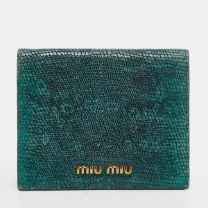 Miu Miu Green/Black Lizard Leather Compact Wallet