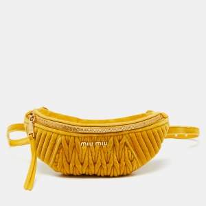 Miu Miu Yellow Matelassé Velvet Belt Bag