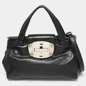 Miu Miu Black Leather Turnlock Flap Tote