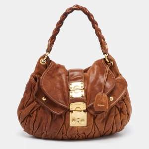 Miu Miu Brown Leather Coffer Hobo