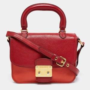Miu Miu Red/Orange Leather Pushlock Flap Top Handle Bag