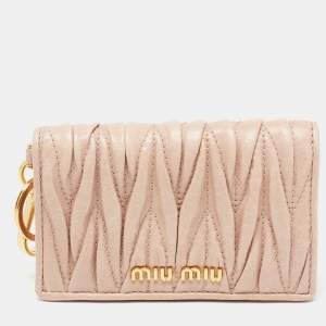 Pre Owned Miu Miu Blush Pink Matelasse Lux Leather Card Holder