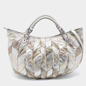 Miu Miu Metallic Silver/Gold Leather Harlequin Shopper Tote