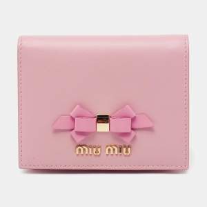 Miu Miu Pink Leather Bow Detail Compact Wallet