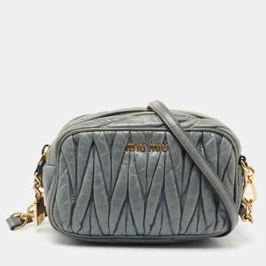 Miu Miu Blue Matelasse Leather Camera Crossbody Bag