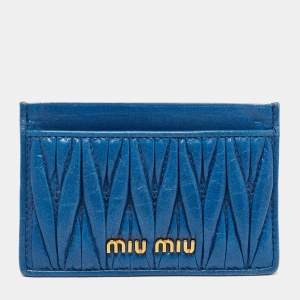 Miu Miu Blue Matelassé Leather Card Holder