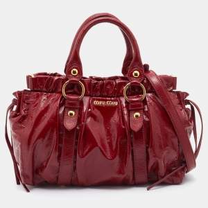 Miu Miu Red Patent Leather Gathered Tote