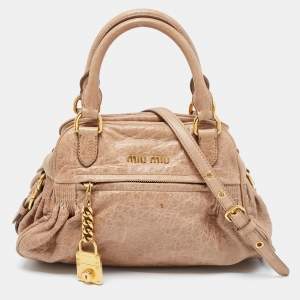 Miu Miu Beige Vitello Lux Leather Charm Satchel