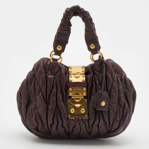 Miu Miu Dark Brown Matelasse Leather Bauletto Satchel