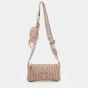 Miu Miu Blush Pink Leather Shine Matelassé Shoulder Bag