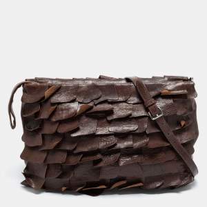 Miu Miu Dark Brown Ruffled Leather Zip Crossbody Bag