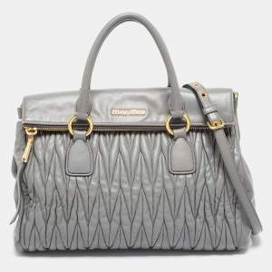 Miu Miu Grey Matelassé Leather Flap Tote