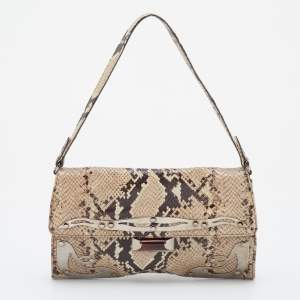 Miu Miu Beige Python Embossed Leather Flap Shoulder Bag