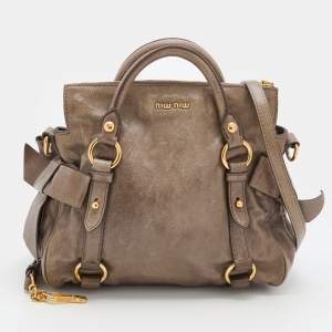 Miu Miu Taupe Vitello Lux Leather Bow Satchel