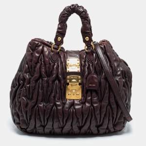Miu Miu Brown Matelasse Leather Shopping Tote