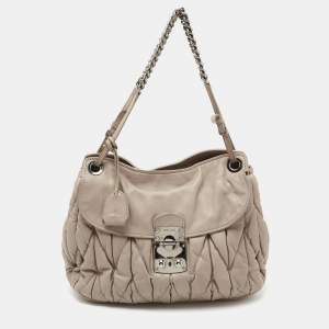 Miu Miu Beige Matelasse Leather Sacca 2 Shoulder Bag