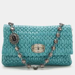 Miu Miu Turquoise Matelasse Leather Crystal Shoulder Bag