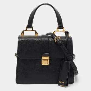 Miu Miu Black Leather Mini Madras Top Handle Bag