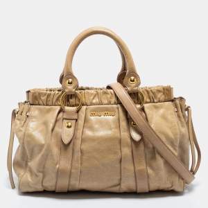 Miu Miu Beige Gathered Leather Satchel 
