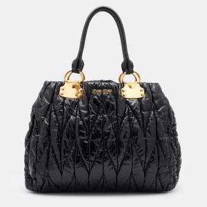 Miu Miu Black Matelassé Patent Leather Tote