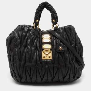 Miu Miu Black Matelassé Leather Large Shopper Tote