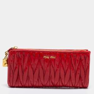 Miu Miu Red Matelassé Leather Zip Clutch