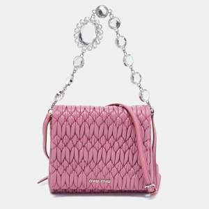 Miu Miu Bubble Gum Matelasse Leather Crystal Crossbody Bag