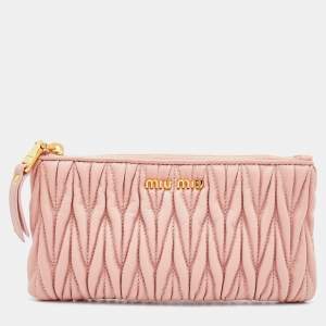 Miu Miu Beige Matelassé Leather Zip Pouch
