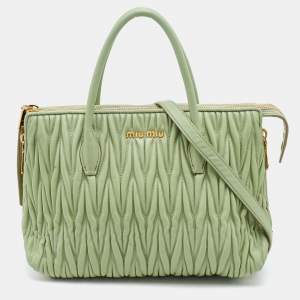 Miu Miu Mint Green Matelasse Leather Zip Satchel
