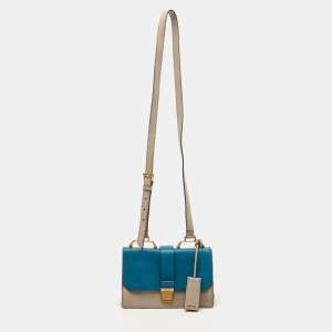 Miu Miu Blue/Beige Madras Leather Bandoliera Shoulder Bag