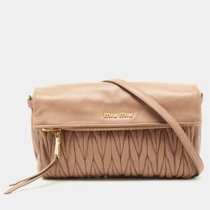Miu Miu Beige Matalasse Leather Flap Crossbody Bag