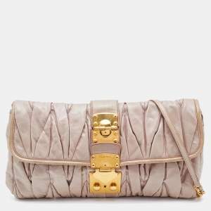 Miu Miu Beige Matelassé Leather Flap Shoulder Bag