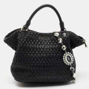Miu Miu Black Matelassé Leather 2 Way Bag