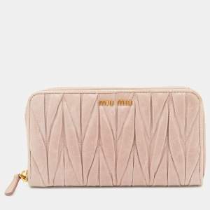 Miu Miu Beige Matelassé Leather Zip Around Wallet