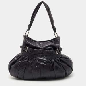  Miu Miu Dark Blue Crinkled Leather Gathered Hobo