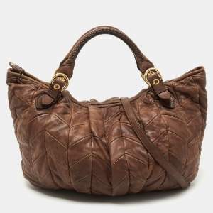 Miu Miu Brown Matelasse Leather Tote