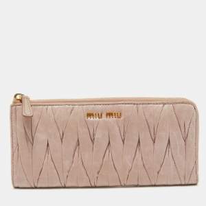Miu Miu Pink Matelassé Leather Zip Around Wallet