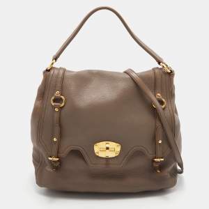 Miu Miu Taupe Grey Leather Turnlock Flap Satchel