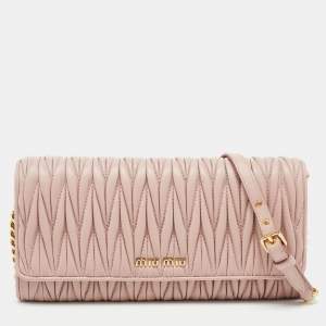 Miu Miu Pink Matelasse Leather Flap Chain Clutch