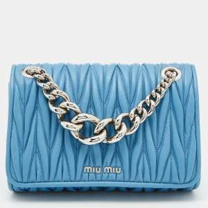 مملوكة مسبقًا Miu Miu Blue Matelassé Leather Flap Crossbody Bag