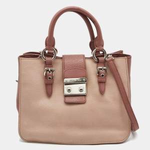 Miu Miu Two Tone Pink Madras Leather Pushlock Tote